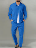 Men's Holiday Lapel Zip Long Sleeve Relaxed Jacket Pants Set