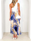 Female Chic Dreamy Oil Painting Print Pleated Skirt