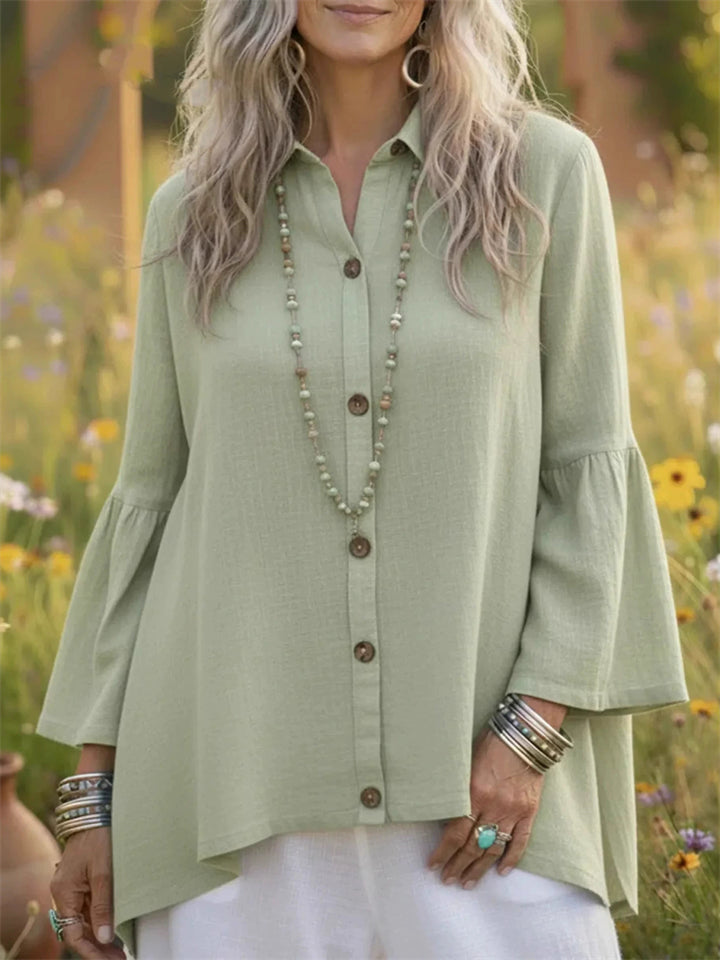 ‌Women's Spring Casual Ruffled Sleeve Lapel Button-Up Blouses