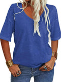 Women's Casual Simple Candy Color V Neck Short Sleeve Shirts