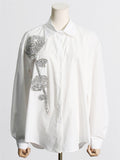 Solid Color Loose 3D Flower Button Up Lapel Long Sleeve Women Blouses
