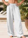 Men's Linen Blend Wide Leg Drawstring Summer Beach Pants