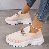 Ladies Relaxed Thick-soled Metal Chain Walking Shoes