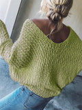 ‌Women's Candy Color Sexy Oversized V Neck Hollow Knit Sweaters
