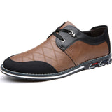 Men's Casual Contrast Color Faux Leather Flats Lace Up Shoes