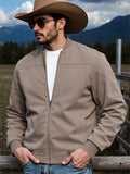 Male's Autumn Solid Color Zip Up Cowboy Suede Jackets