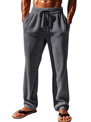 Men's Casual Solid Color Stripe Mid Rise Drawstring Pants