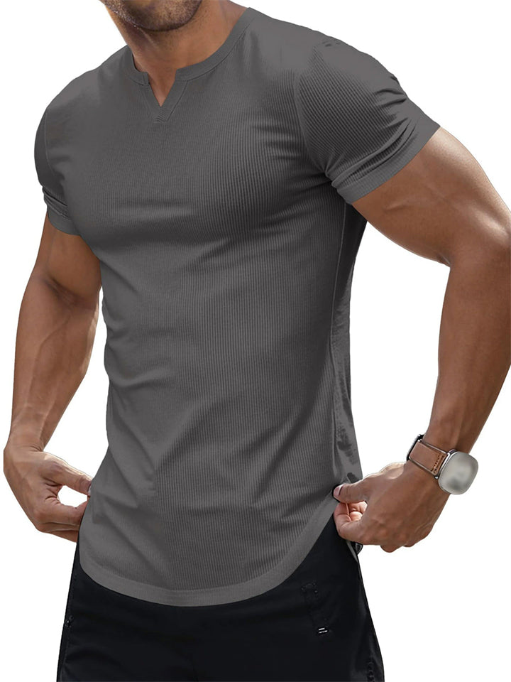 Men's Summer Casual V-Neck Slim Fit Pit Stripe Short Sleeve T-Shirts