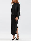 Elegant Crew Neck Knitted Sweater + Side Slit Skirt