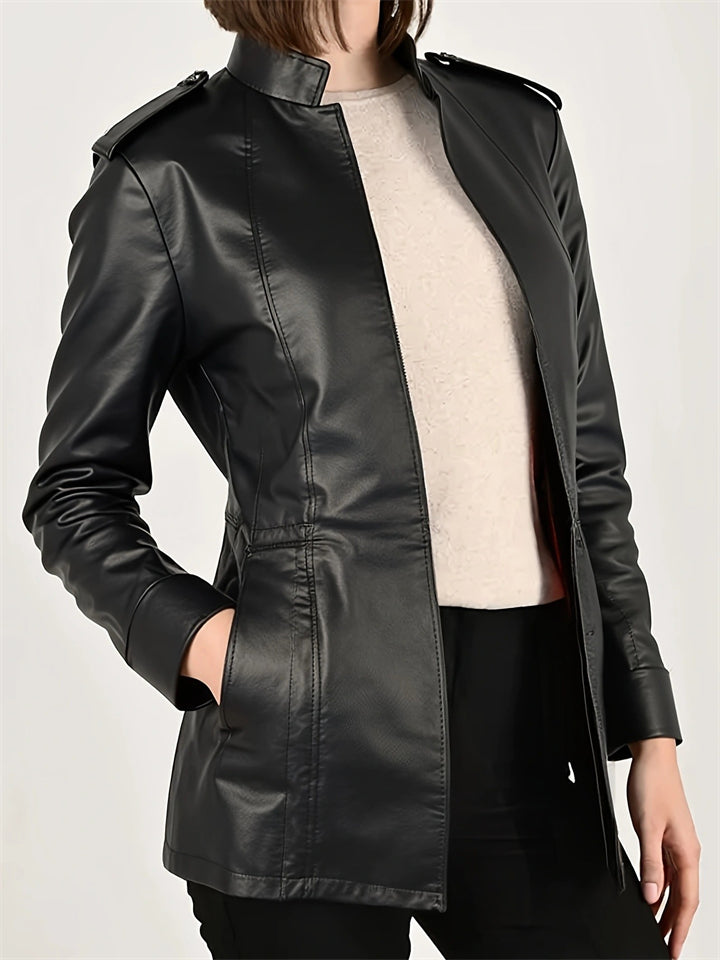 Women's Vintage Black Faux Leather Open Cardigan Jackets