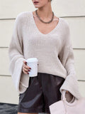 Ladies' Grunge Style Oversize Street V Neck Drop Shoulder Sweaters