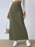 Casual Side Slit Stretchy Knitted Skirt for Women