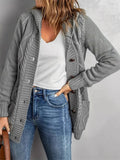 Women's Solid Color Twisted Pockets Hooded Cardigan Sweaters