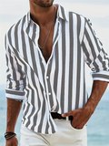 Men's Autumn Casual Striped Button Up Lapel Long Sleeve Shirts