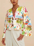 Women's Summer Holiday Style Print Beach Flared Sleeves Shirts