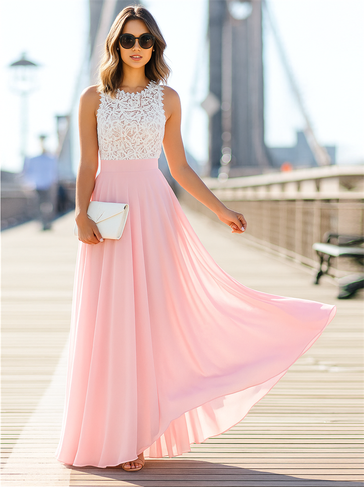 Women's Pretty Lace Chiffon Maxi Dress