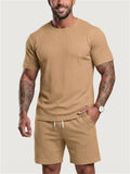 Men's Summer Ribbed 2 Piece Drop Shoulder Short Sleeve Casual Outfit