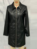Women's Faux Leather All Black Zip Up Lapel Long Sleeve Coat