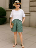 Women's Comfy Elastic Waistband Lace Up Bermuda Beach Shorts