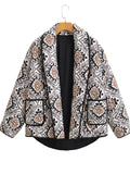 Women's Trendy Contrast Color Geometry Print Lapel Cardigan Coat