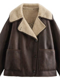 Women's Vintage Faux Suede Pockets Lapel Single Breasted Coat