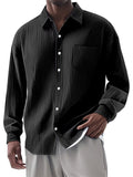 Men's Casual Long Sleeve Lapel Solid Color Stripe Shirts