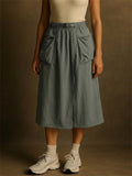 Womens Utility Cargo Midi Skort High Waist Hiking Skirt