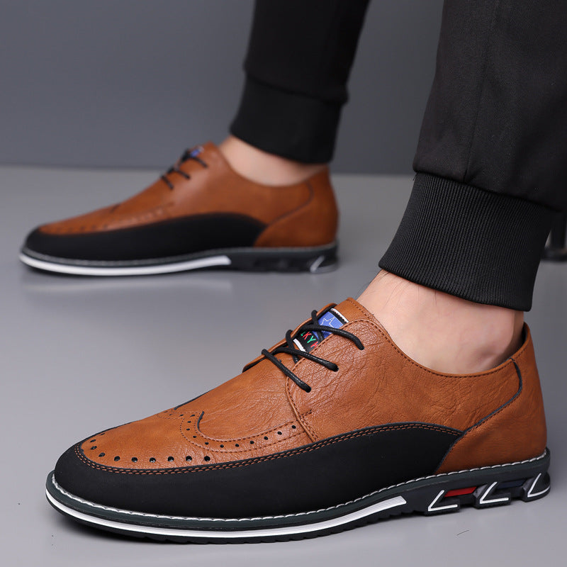 Men's Casual Faux Leather Lace Up Flats Brogue Shoes