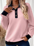 Women's Casual Contrast Trim Rhombus Grid Pullover Sweatshirts