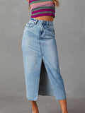 Ladies Spring Summer Front Split Denim Skirts