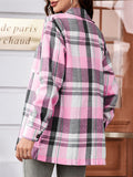 Sweet Pink Plaid Long Sleeve Button Blouse for Women