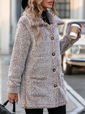 Women's Autumn Solid Color Mid-Length Single Breasted Fleece Coats