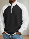 Mens Color Block Waffle Knit Quarter Zip Pullover Top