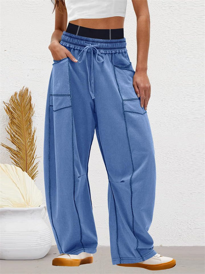 Women's Autumn Trendy Contrast Trim Drawstring Scimitar Pants