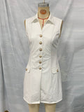 Women's Chic Summer White Single Breasted Sleeveless Slim Fit Dress