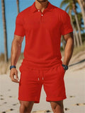 Men's Summer Casual 2 Piece Outfits Short Sleeve Polo Shirt Shorts Set