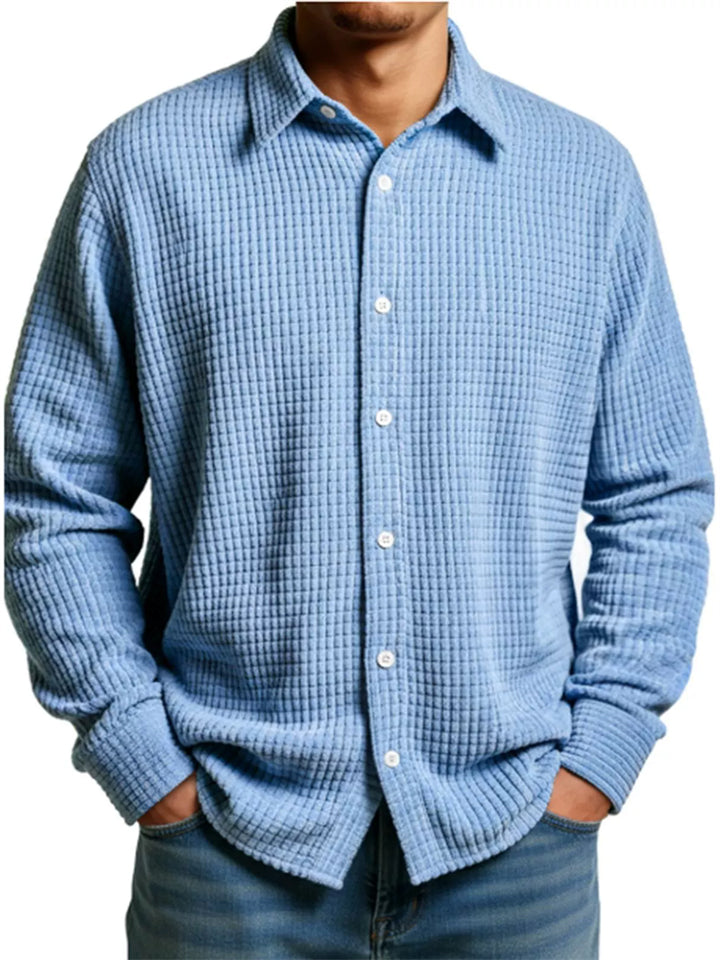 Men's Casual Fall Winter Waffle Weave Long Sleeve Button-Up Shirts