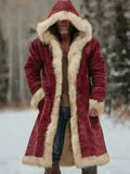 ‌Men's Winter Long Faux Fur Lined Cardigan Parka Coat with Hood