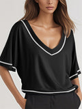 Summer Women's Contrast Color Casual V Neck T-shirts