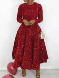 Women's Sequined Long Sleeve Big Hem Maxi Dress