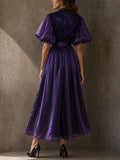 Women Elegant Shiny Puff Sleeve Smocked Maxi Party Dress