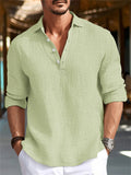 Men's V Neck Natural Linen Blend Pullover Shirt