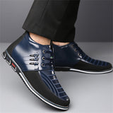 Men's Faux Leather Casual High Top Lace Up Flats Shoes