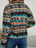 Women's Autumn Vintage Printed Zip Up Stand Collar Cardigan Coats