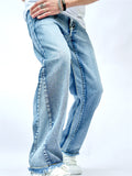 Loose Fit High Waist Raw Hem Jeans for Male