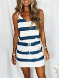 Striped Lace-up Drawstring Relaxed Sundress for Ladies