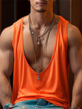 Men's Sexy Solid Color Deep V Neck Sports Vest Sleeveless Shirt