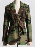 Women's Camouflage Print Tie-Waist Long Sleeve Coat