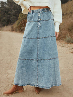Women's Boho Style A-Line Patchwork Denim Skirts