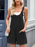 Women's Summer Casual Solid Color Pockets Strap Short Jumpsuits